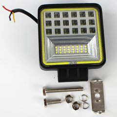 Світлодіодна фара LED (ЛІД) квадратна 126W, 42 лампи, широкий промінь 10/30V 6000K товщина: 40 мм. + LED кільце | VTR