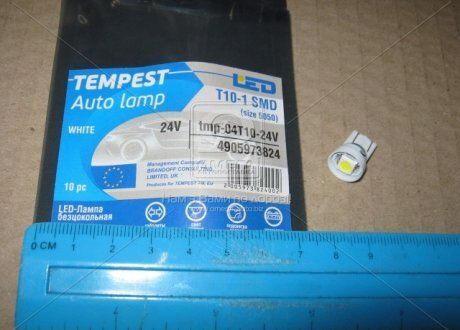 Лампа світлодіодна LED габарит і панель приладів T10-1 SMD (size 5050) 24V WHITE | TEMPEST