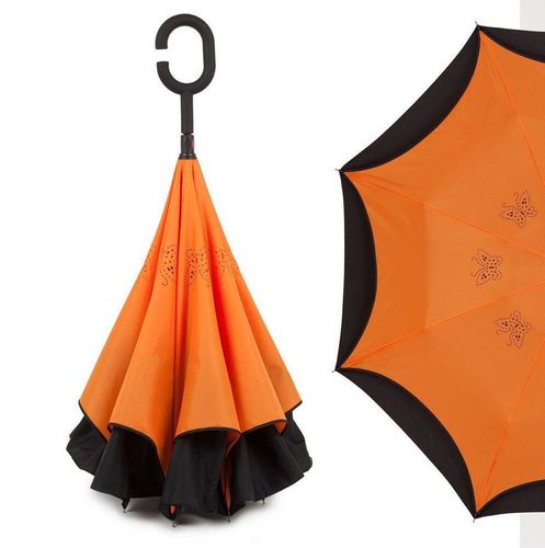 Зонт обратного сложения антизонт ветрозащитный д110см 8сп MHZ WHW17133 Orange