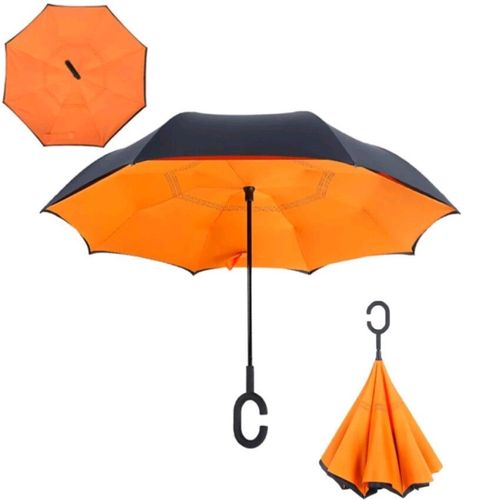 Зонт обратного сложения антизонт ветрозащитный д110см 8сп MHZ WHW17133 Orange