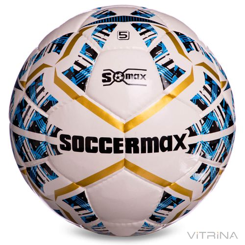 Футбольний м'яч професійний №5 SoccerMax FIFA FB-0004 (PU, білий-синій-золотий)