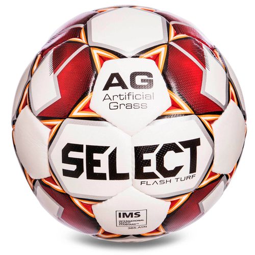 Футбольный мяч профессиональный №5 Select Flash Turf IMS WR (FPUS 1500, белый-красный)
