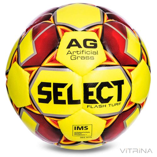 Футбольний м'яч професійний №5 Select Flash Turf IMS YR (FPUS 1500, желтий-червоний)