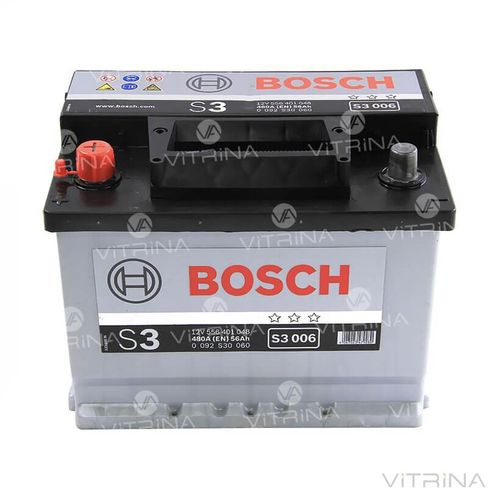 Акумулятор BOSCH 56Ah-12v S3006 (242x175x190) зі стандартними клемами | L, EN480 (Європа)