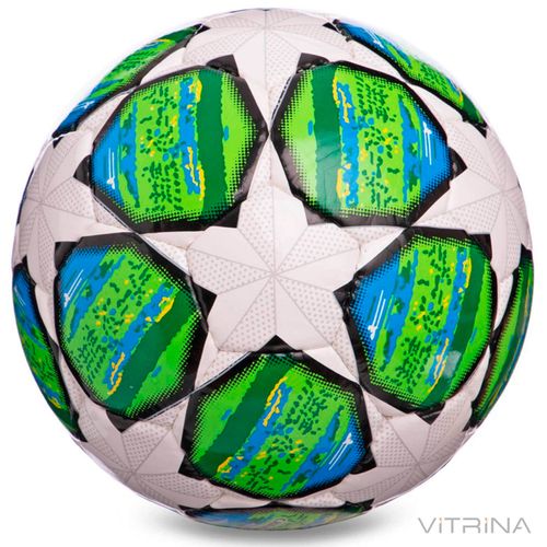 Футбольный мяч №3 Champions League FB-0150-1 (FPUS ламин, 5 слоев, сшит вручную, белый-зеленый)