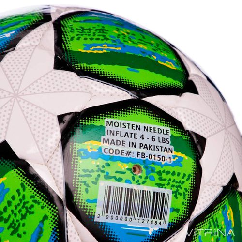 Футбольный мяч №3 Champions League FB-0150-1 (FPUS ламин, 5 слоев, сшит вручную, белый-зеленый)