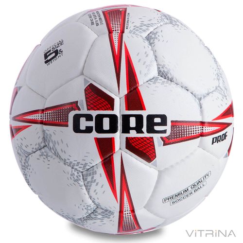 Футбольний м'яч №5 Composite Leather CORE PROF CR-002 (4 шари, зшитий вручну, білий-червоний)