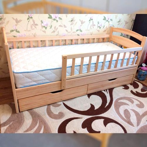 Дитяче ліжко, масив вільхи з двома ящиками (еко, посилений каркас, дерево) 89х168см | VTR