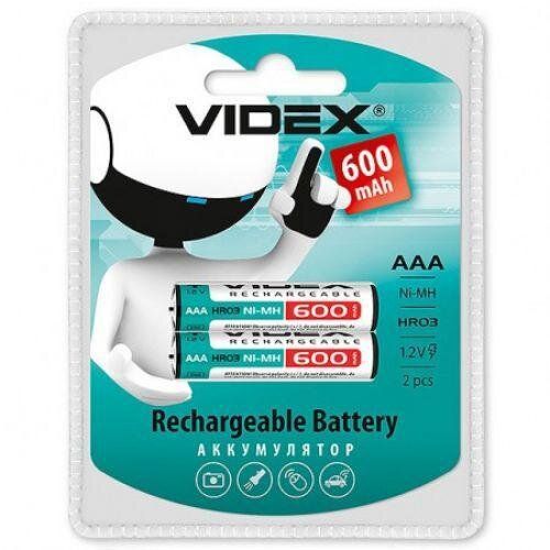 Акумулятор ААА акумуляторні батареї Videx AAA 600 mAh 2 шт