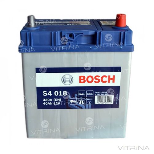 Акумулятор BOSCH 40Ah-12v S4018 (187x127x227) з тонкими клемами | R, EN330 (Азія)