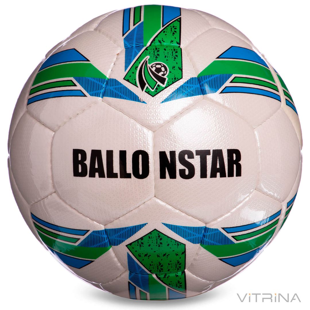 Футбольный мяч №5 Crystal Ballonstar FB-2367 (5 слоев, сшит вручную, белый-зеленый-синий)