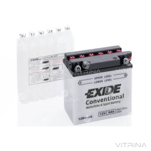 Акумулятор EXIDE 9Ah-12v 12N9-3B (135х75х139) | R, EN85 (Європа)