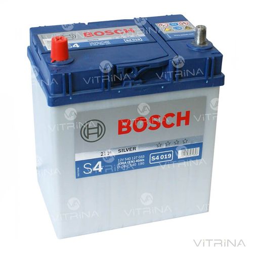 Аккумулятор BOSCH 40Ah-12v S4019 (187x127x227) с тонкими клеммами | L,EN330 (Азия)