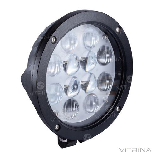Светодиодная фара LED (ЛЕД) круглая 60W (12 диодов х 5W) 3D линза black (для тяжелой техники) | VTR