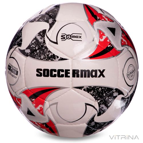 Футбольний м'яч професійний №5 SoccerMax FB-0003 (PU, білий-сірий-червоний)