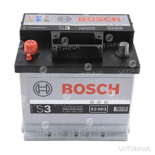 Акумулятор BOSCH 45Ah-12v S3003 (207x175x190) зі стандартними клемами | L, EN400 (Європа)